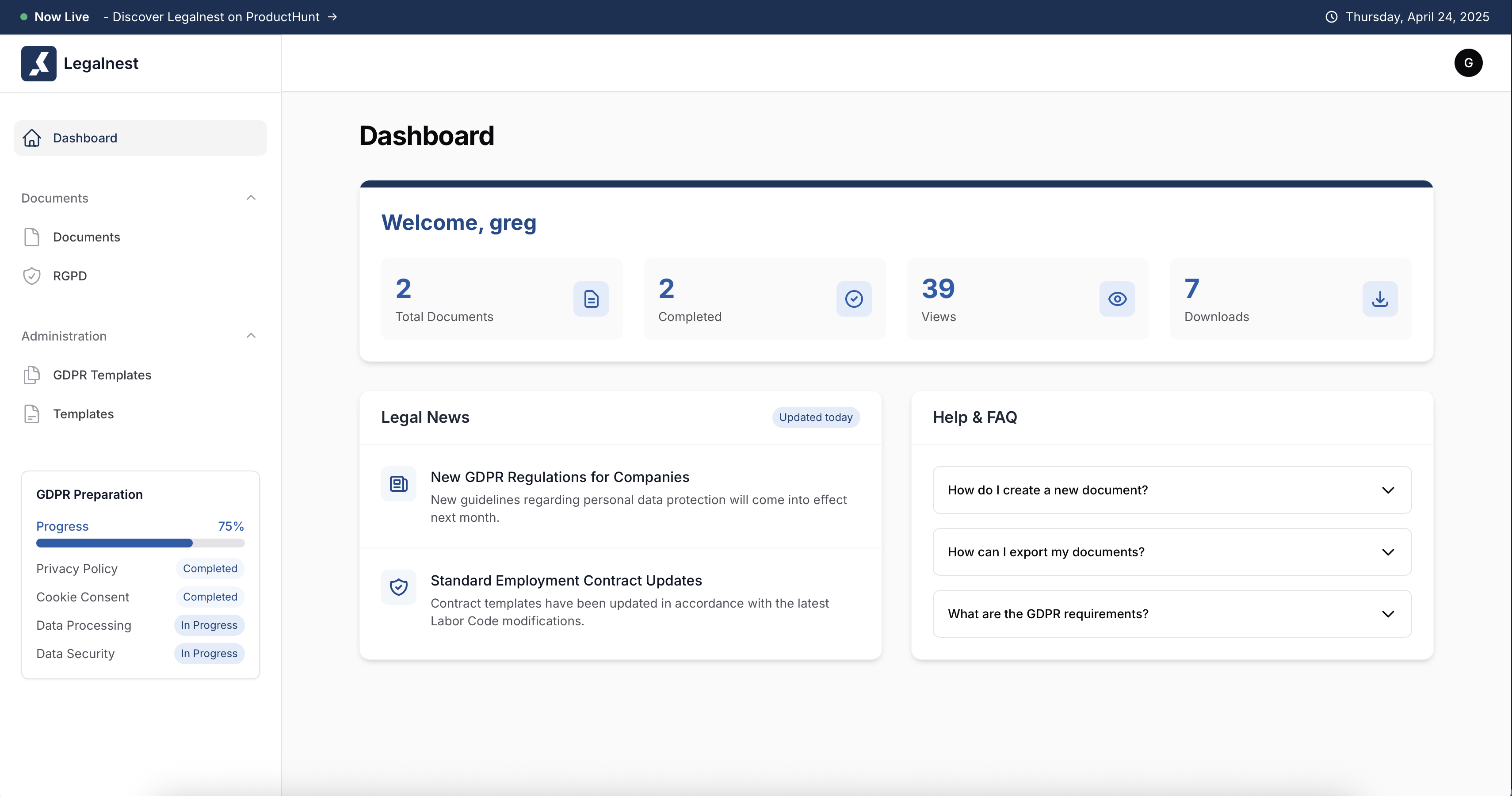 Legalnest Interface